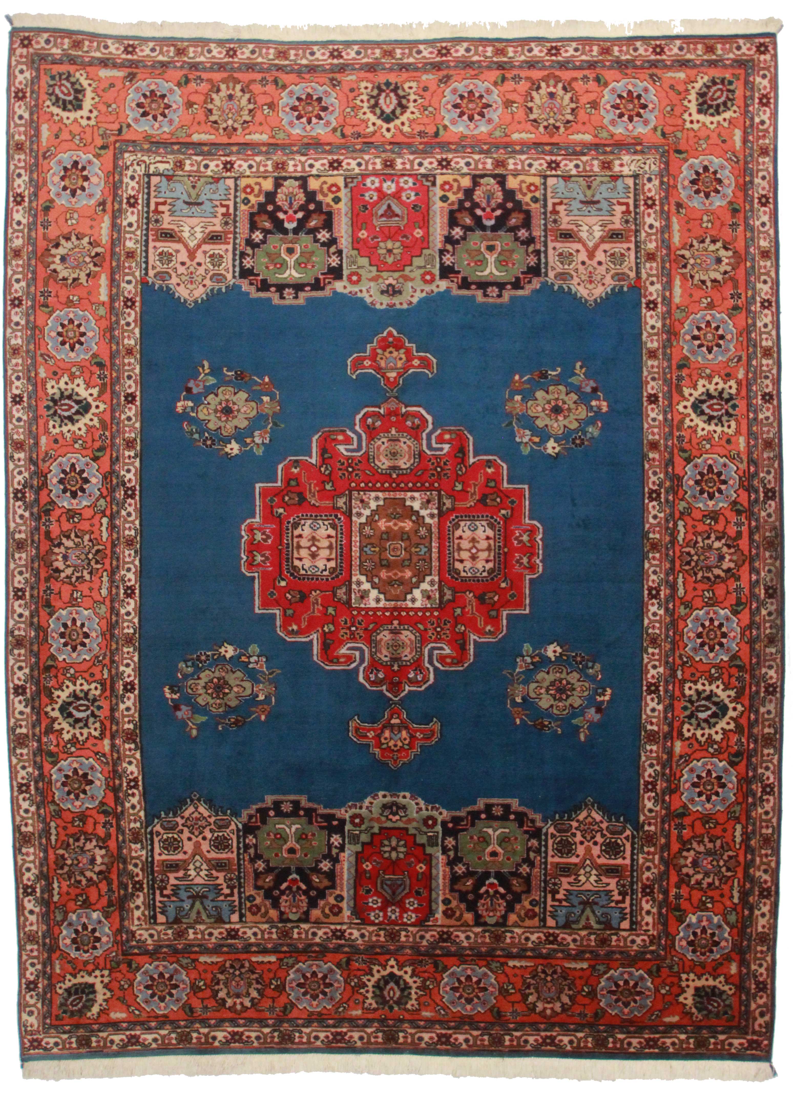 Persian Tabriz 7x10 Rug 817. Blue Background. Red Border